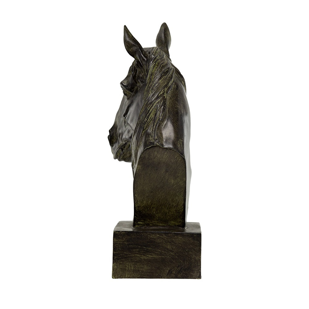 Horse Head Statue on Base Dark Polyresin Sculpture - 40 cm