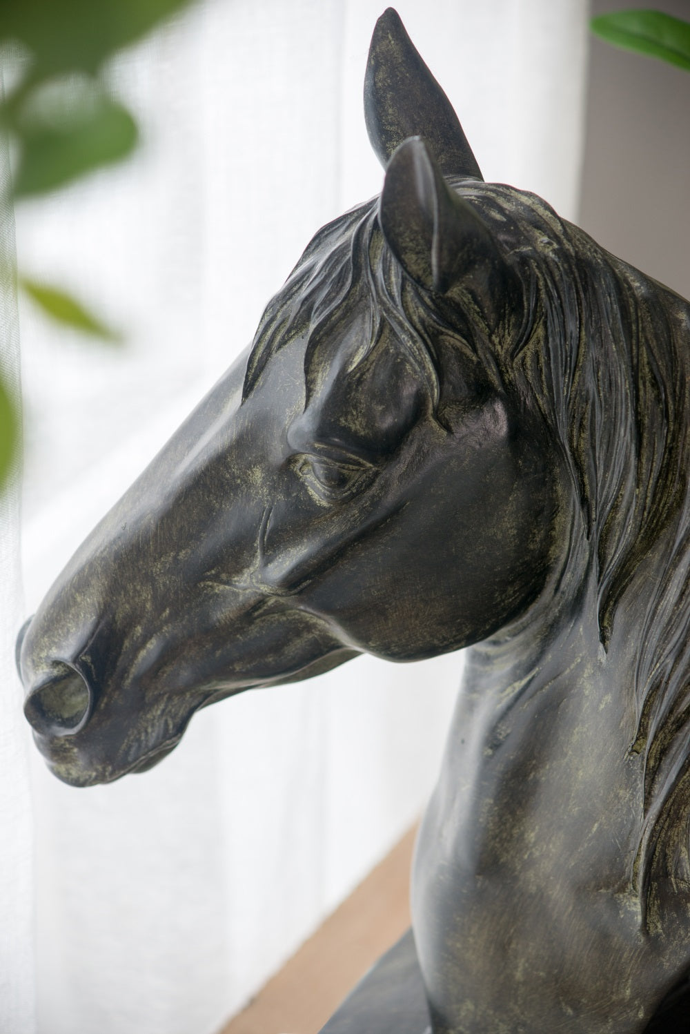 Horse Head Statue on Base Dark Polyresin Sculpture - 40 cm