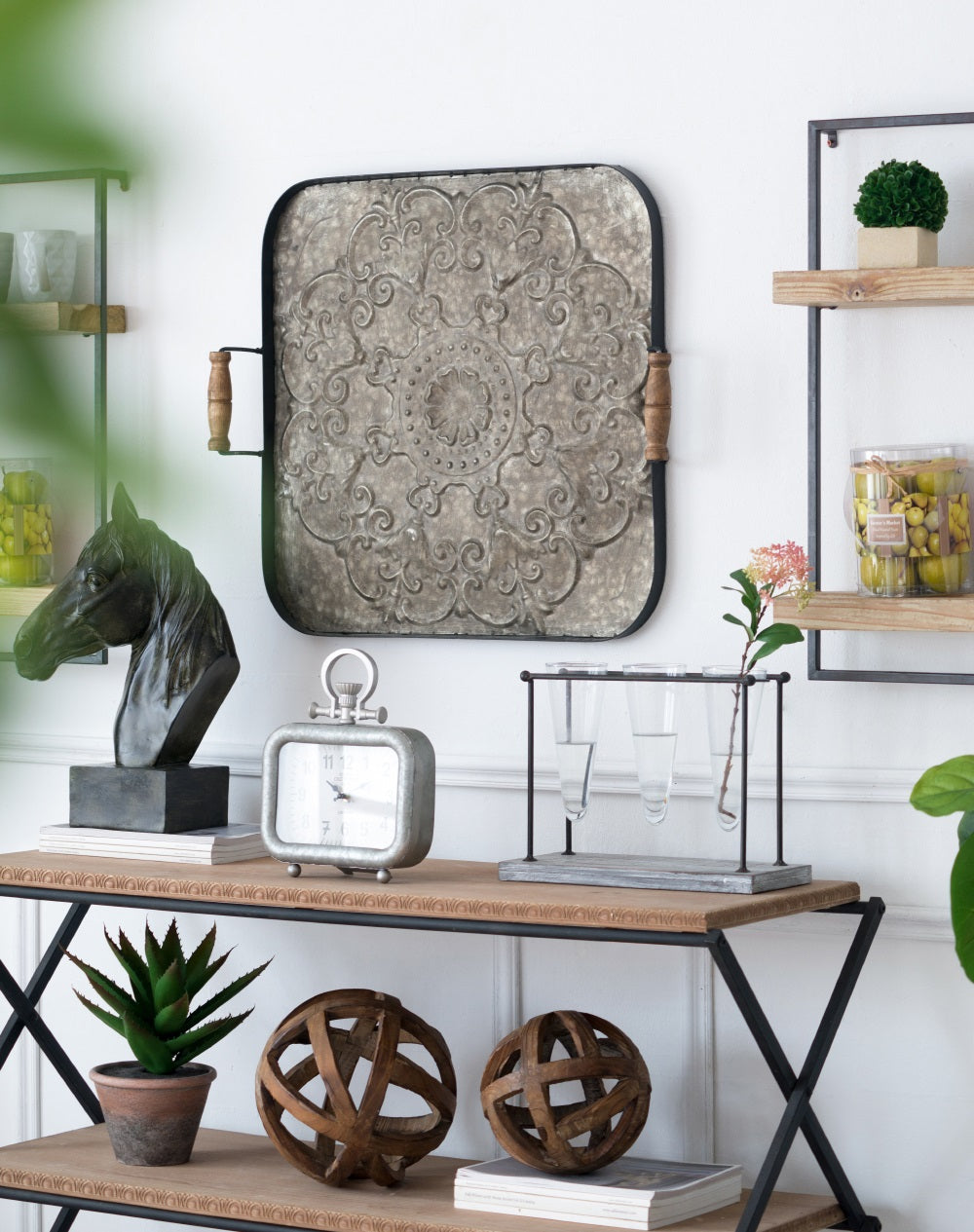 Horse Head Statue on Base Dark Polyresin Sculpture - 40 cm