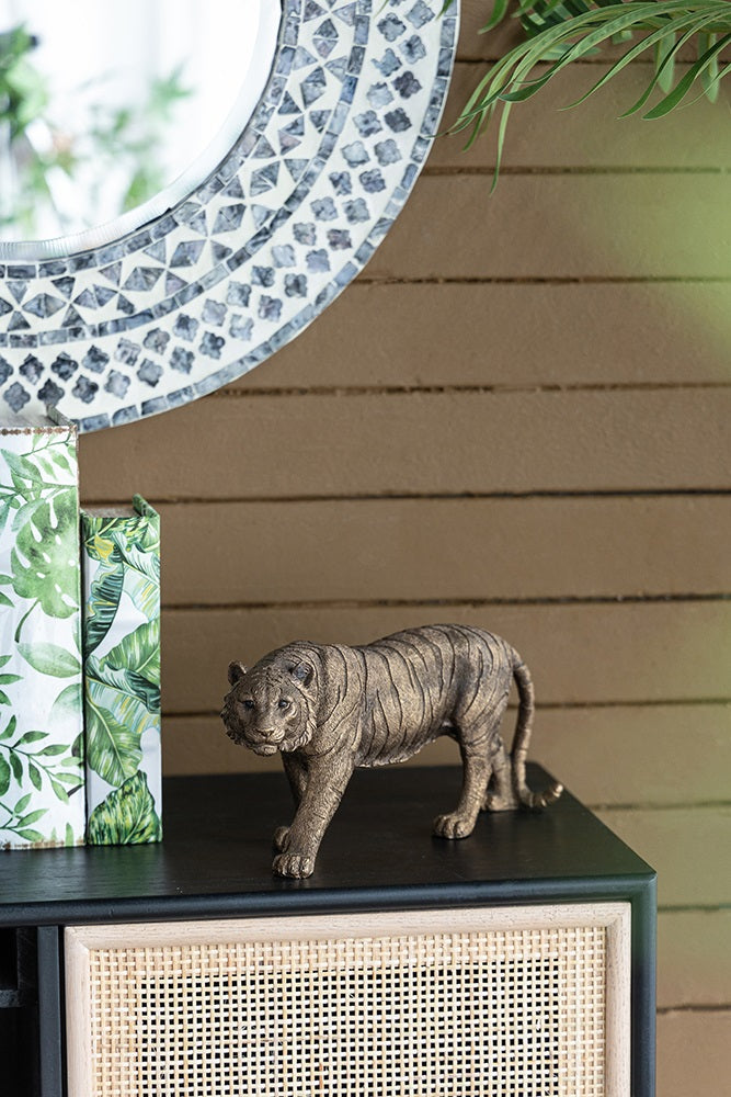 Tiger Statue Polyresin Home Decor Copper Finish - 29 cm