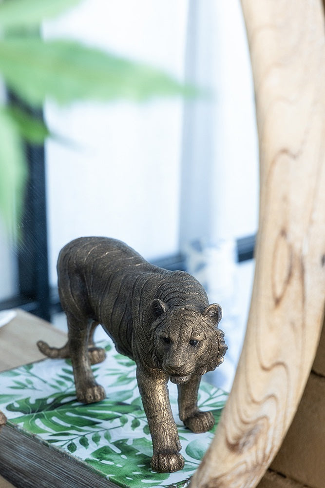 Tiger Statue Polyresin Home Decor Copper Finish - 29 cm