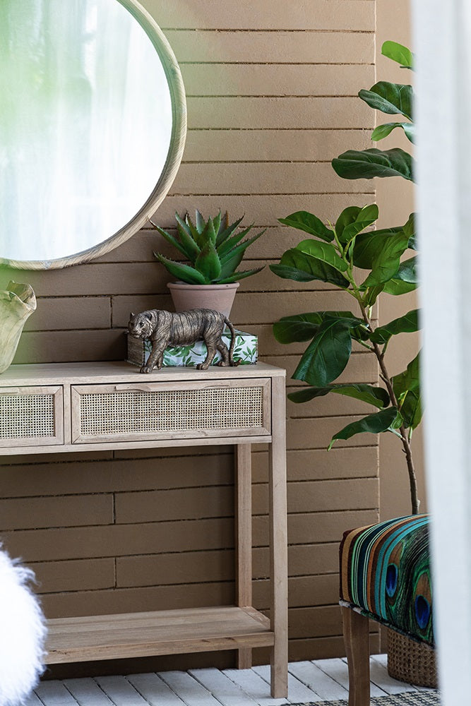 Tiger Statue Polyresin Home Decor Copper Finish - 29 cm