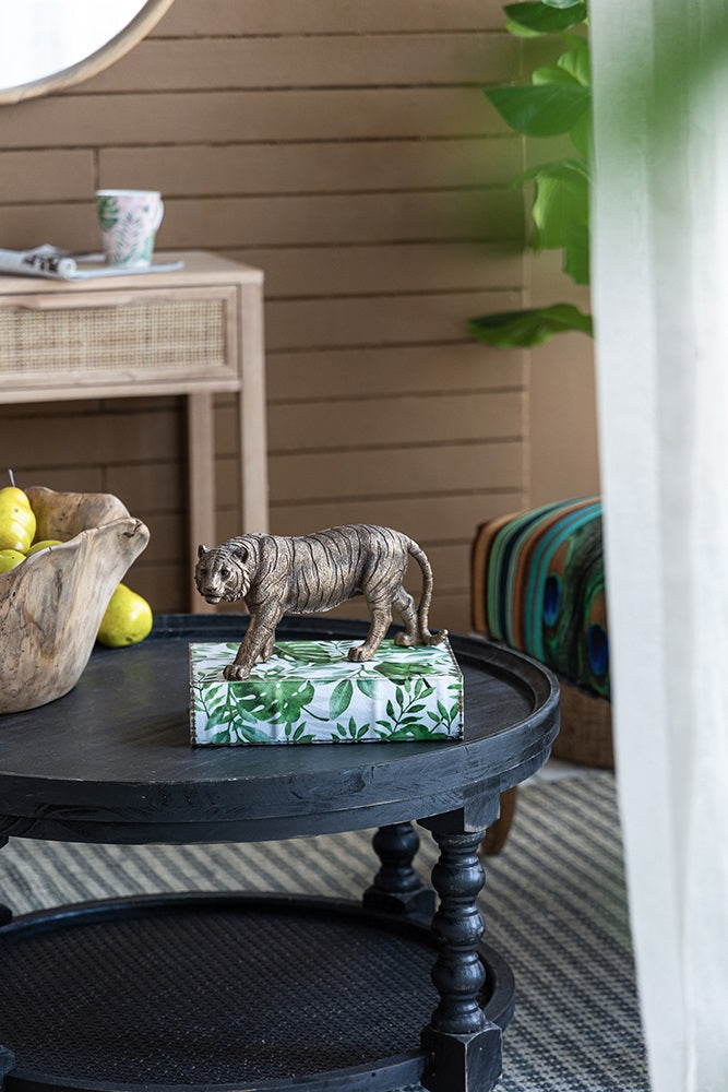 Tiger Statue Polyresin Home Decor Copper Finish - 29 cm