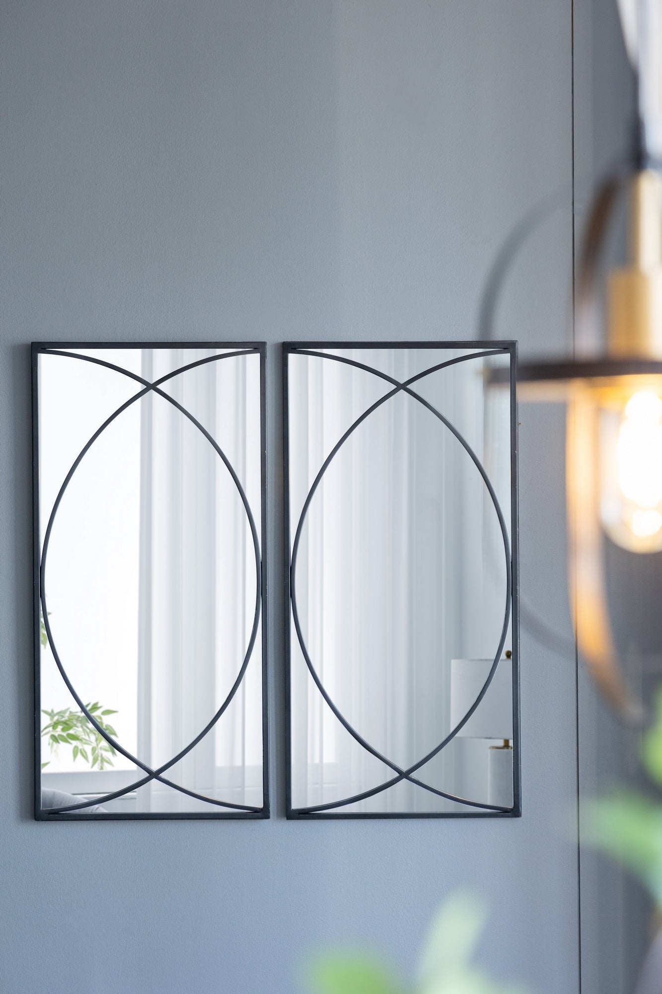 Set of 3 Black Swirl Wall Mirrors Iron Frame Minimalist Industrial Style