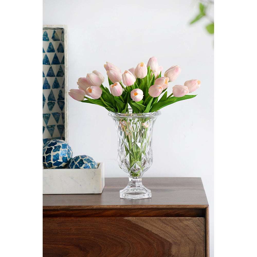 Diamond Pattern Pedestal 24cm Glass Decorative Flower Vase