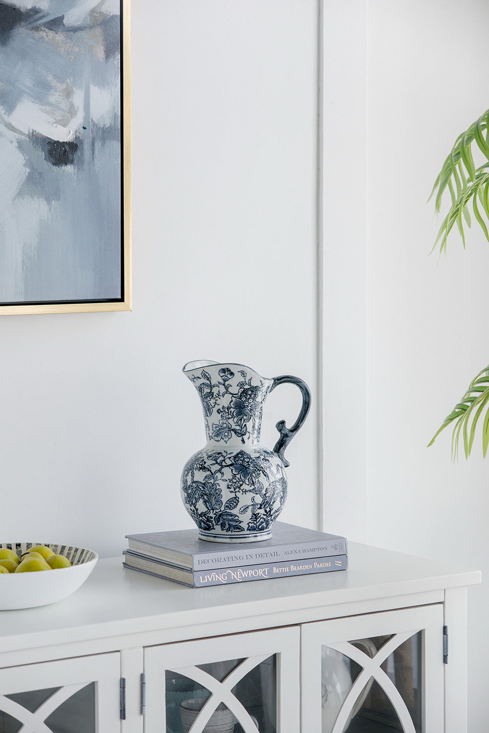 Chinoiserie Porcelain Decorative Jug 31cm Sculpted Handle Accent