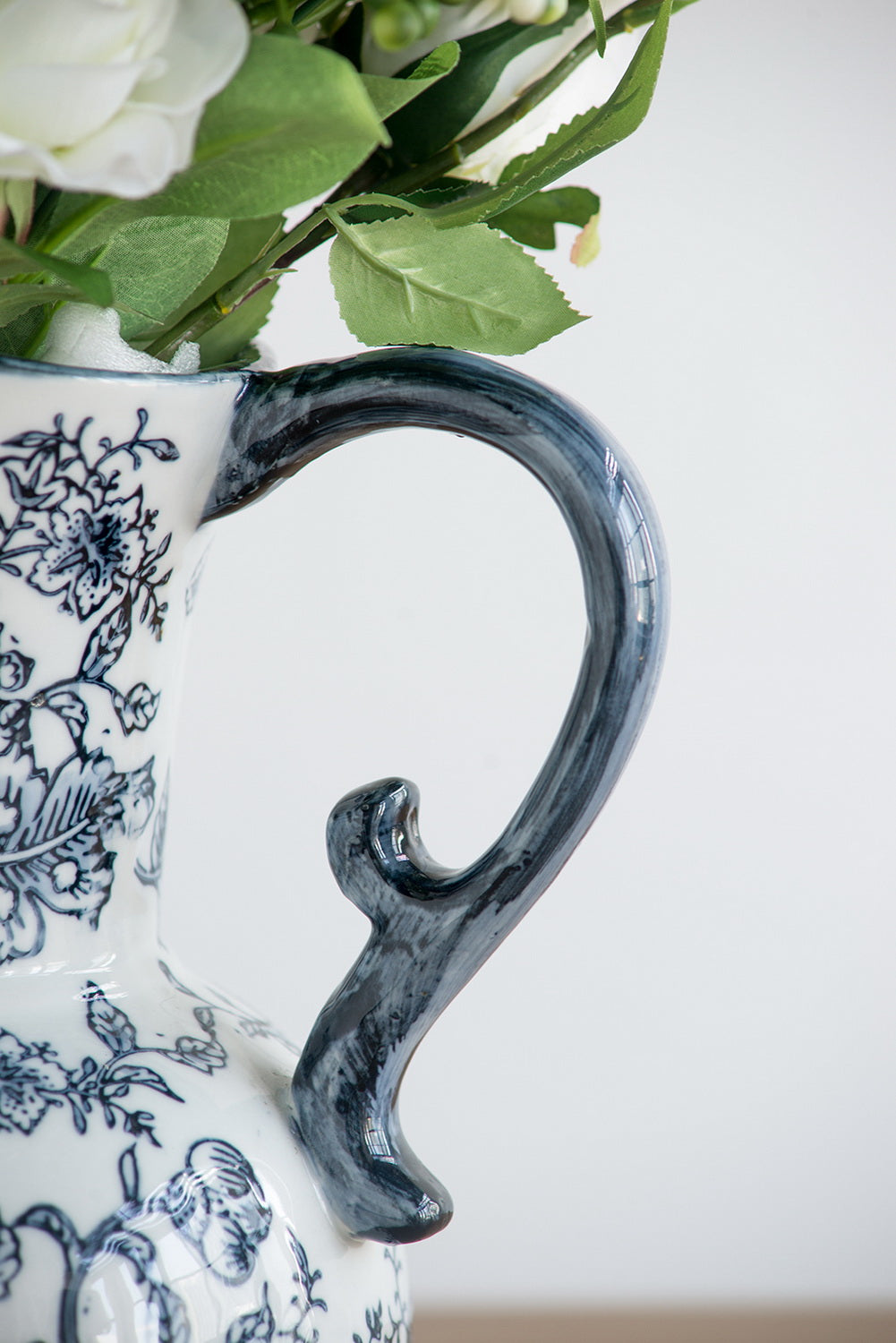 Chinoiserie Porcelain Decorative Jug 31cm Sculpted Handle Accent