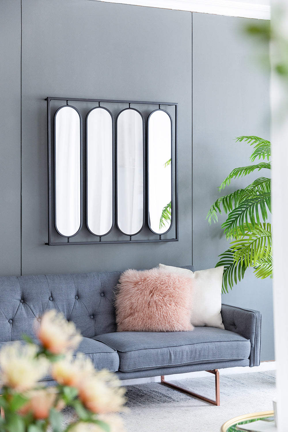 Swivel Black Metal Wall Mirror 91cm Modern Industrial Design with Rotating Panels