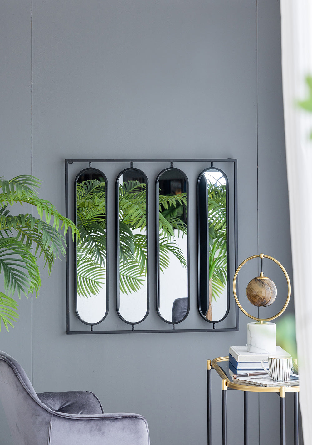 Swivel Black Metal Wall Mirror 91cm Modern Industrial Design with Rotating Panels