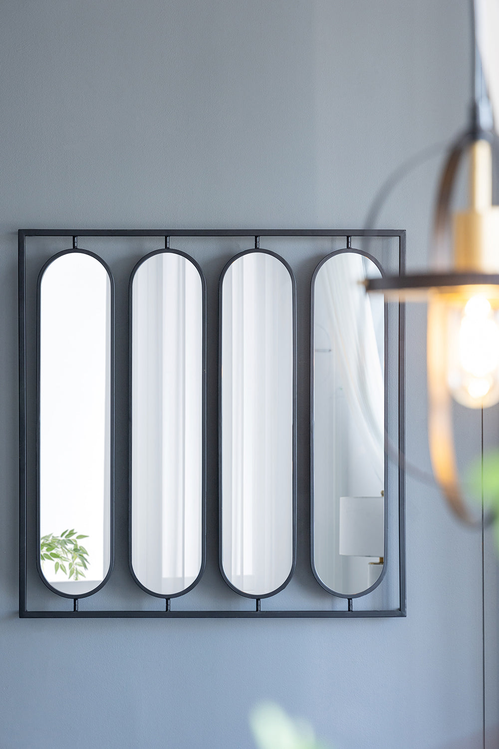 Swivel Black Metal Wall Mirror 91cm Modern Industrial Design with Rotating Panels