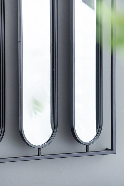 Swivel Black Metal Wall Mirror 91cm Modern Industrial Design with Rotating Panels