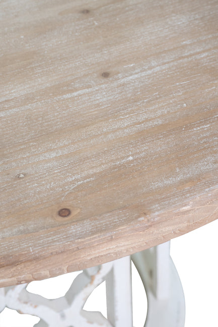 Lattice Farmhouse Dining Table 120cm Round Pedestal Table with Cut-Out Pattern Fir Wood