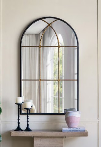 Argyll Arched Decorative Wall Mirror 119.5cm Elegant Black and Gold Baroque Accent