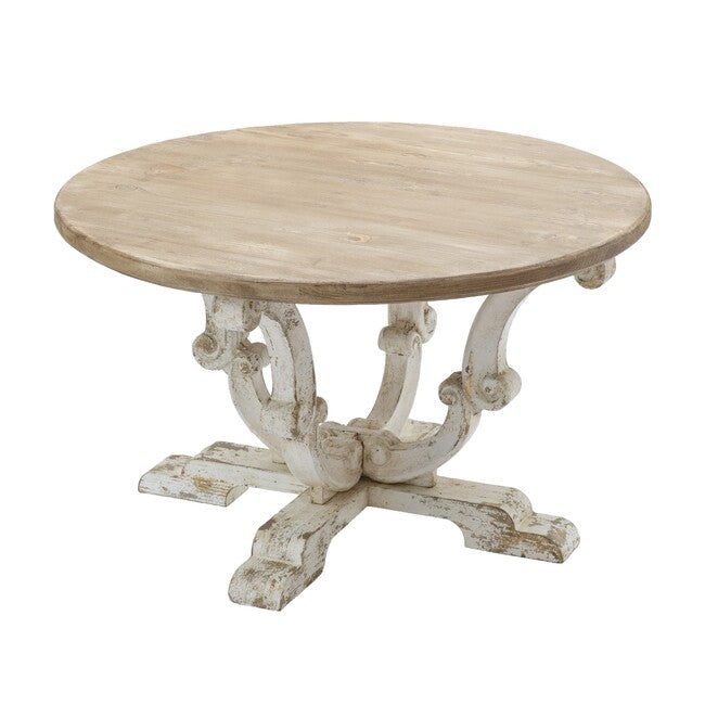 Whitewash Farmhouse Coffee Table 80cm Round Top Decorative Accent with Ornamental Legs