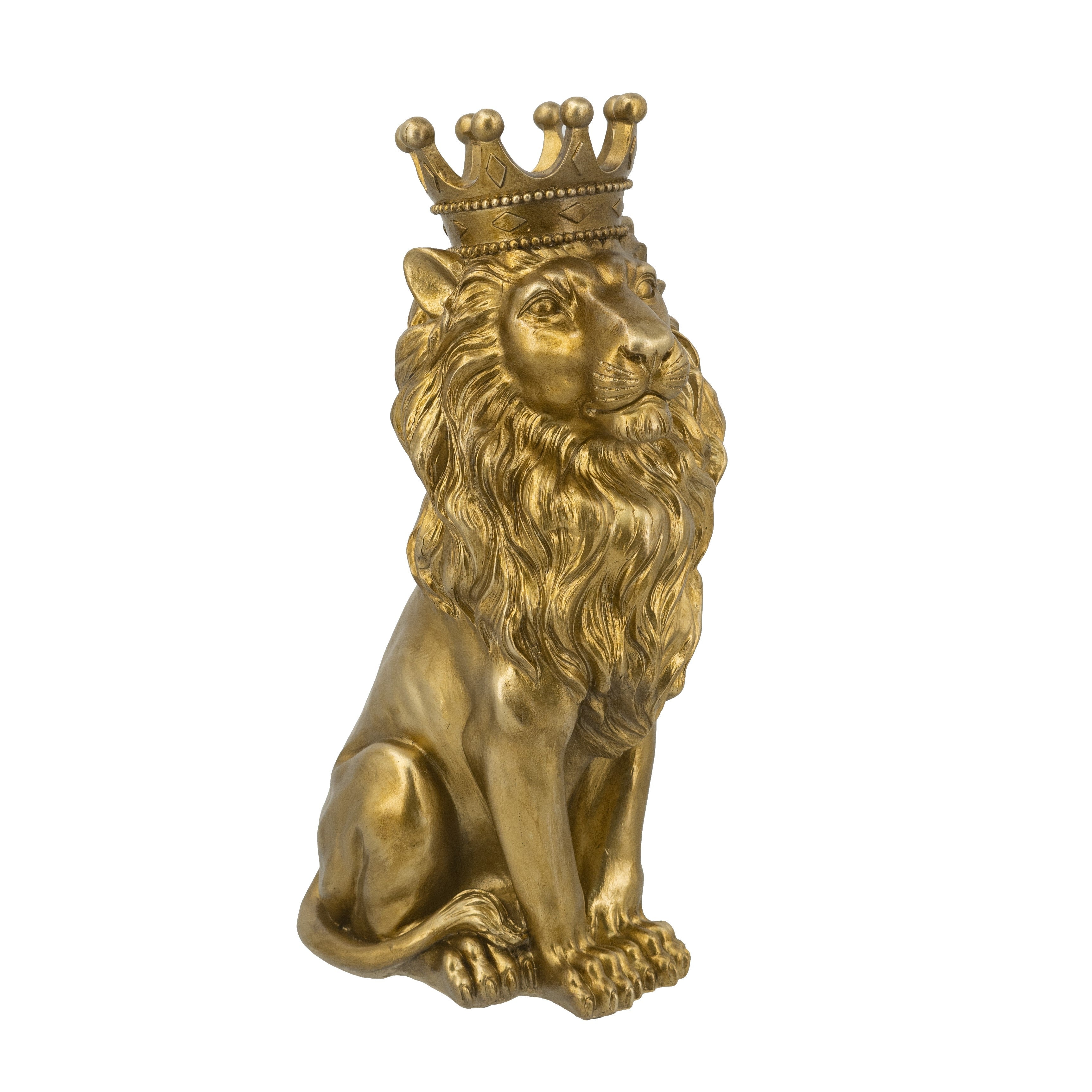 Sitting Crown Lion 33cm Resin Decorative Sculpture with Gold Accent