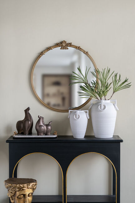 Rococo Round Mirror 76cm Antique Gold Decorative Wall Accent with Leaf Crest