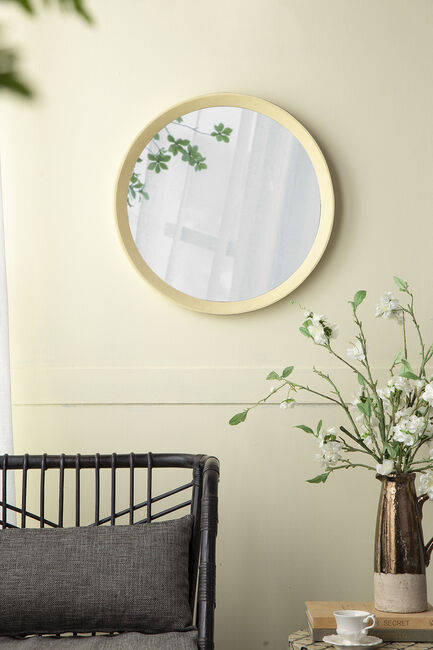 Porthole Mango Cream Wood Wall Mirror 50.2cm Round Frame Decorative Accent