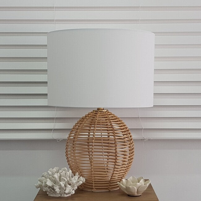 Bridgehampton Bedside Lamp 61cm Rattan Base Drum Shade Coastal Decorative Accent