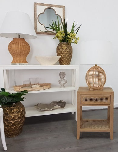 Bridgehampton Bedside Lamp 61cm Rattan Base Drum Shade Coastal Decorative Accent