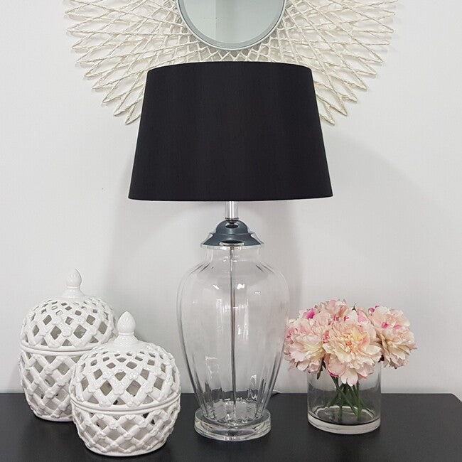 Addison Black Table Lamp 67cm Fluted Glass Base Modern Decorative Accent for Living Room