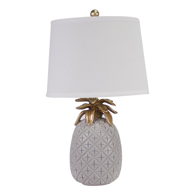 Pineapple Table Lamp 62cm Grey Base Antique Gold Trim White Shade Modern Home Accent