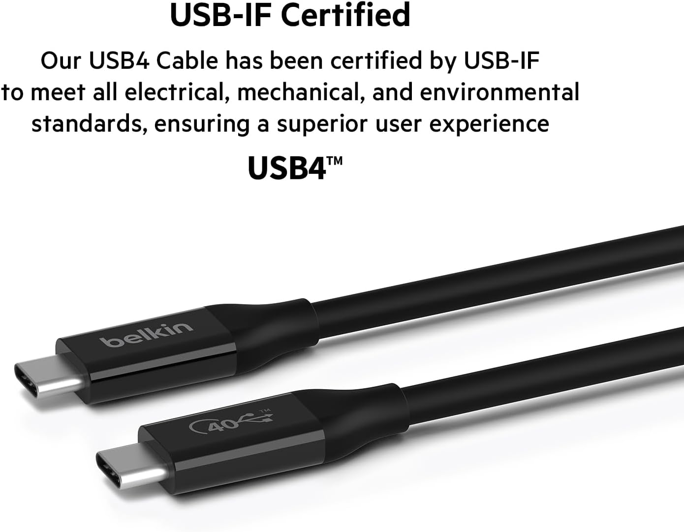 Belkin USB 4.0 USB-C Cable, Black, Size 0.8 Meter