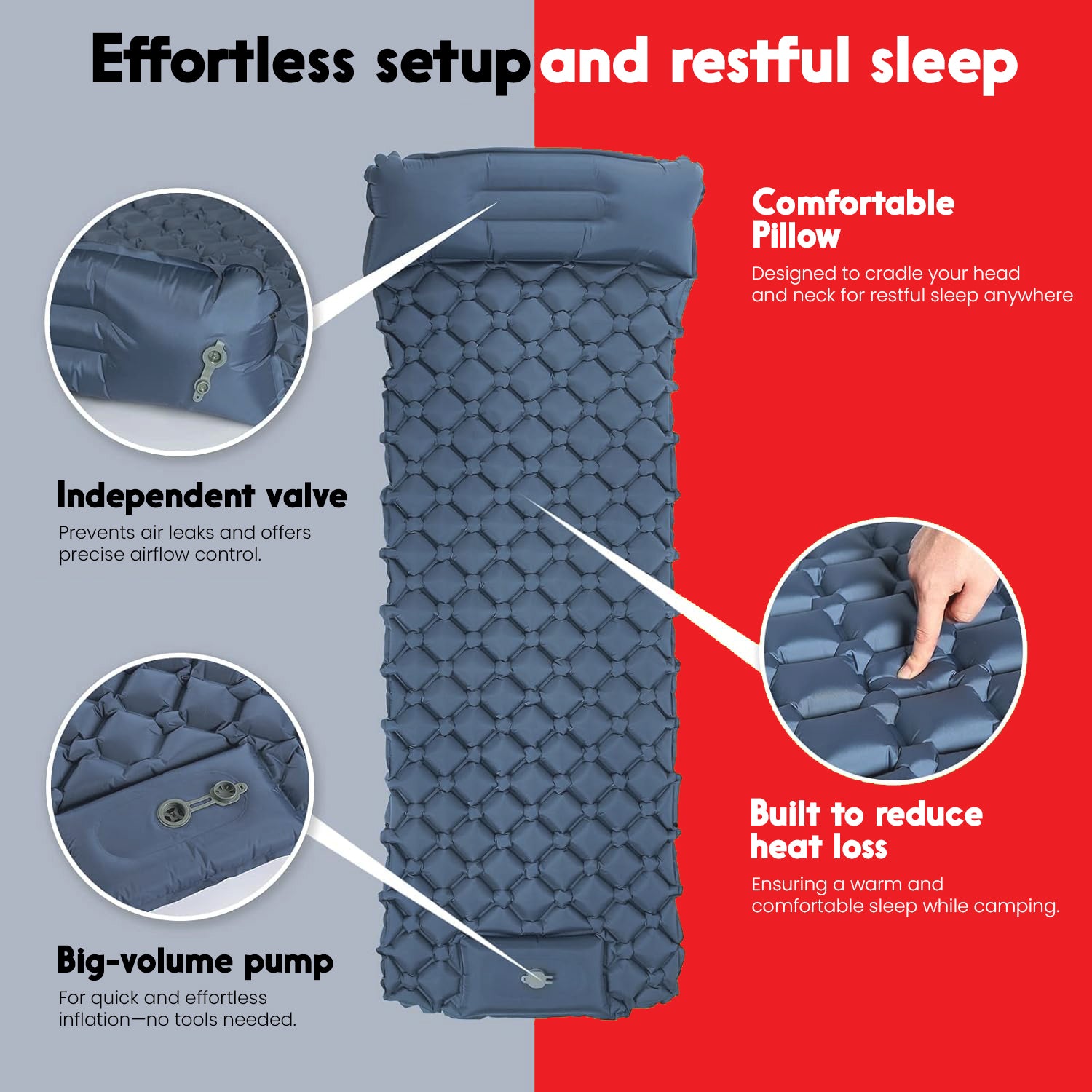 Hivvago Inflatable Sleeping Pad with Built-in Pump - Ultralight Camping Mat