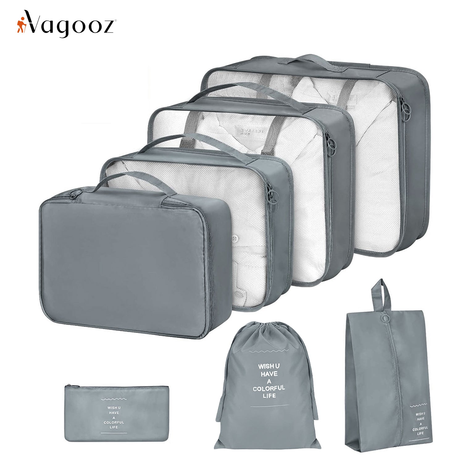 Vagooz 7-Piece Travel Organizer Set – Lightweight Packing Bags for Luggage, Grey