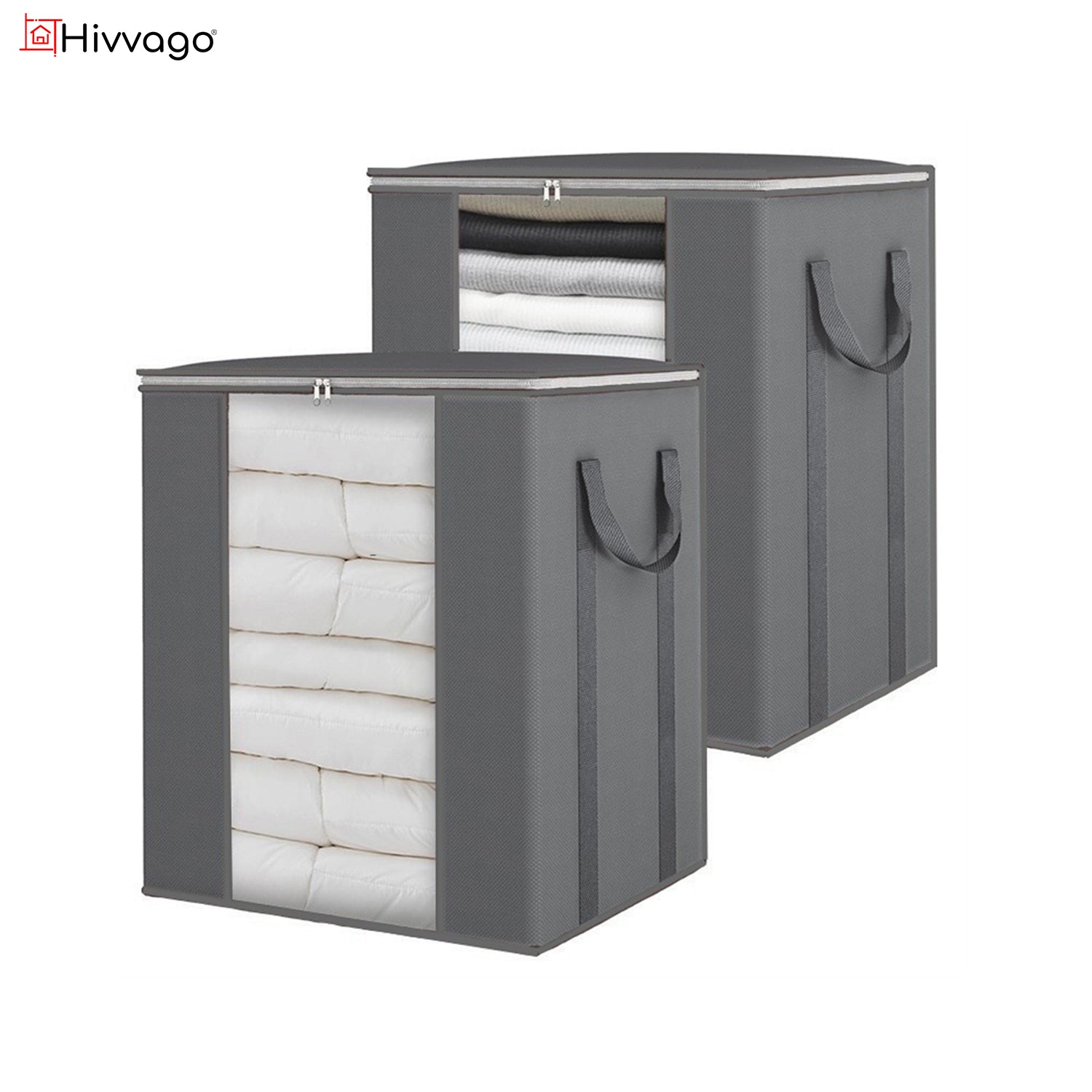 Hivvago Oversized Quilt Storage Bags – 2-Pack Foldable Organisers with Zipper & Window