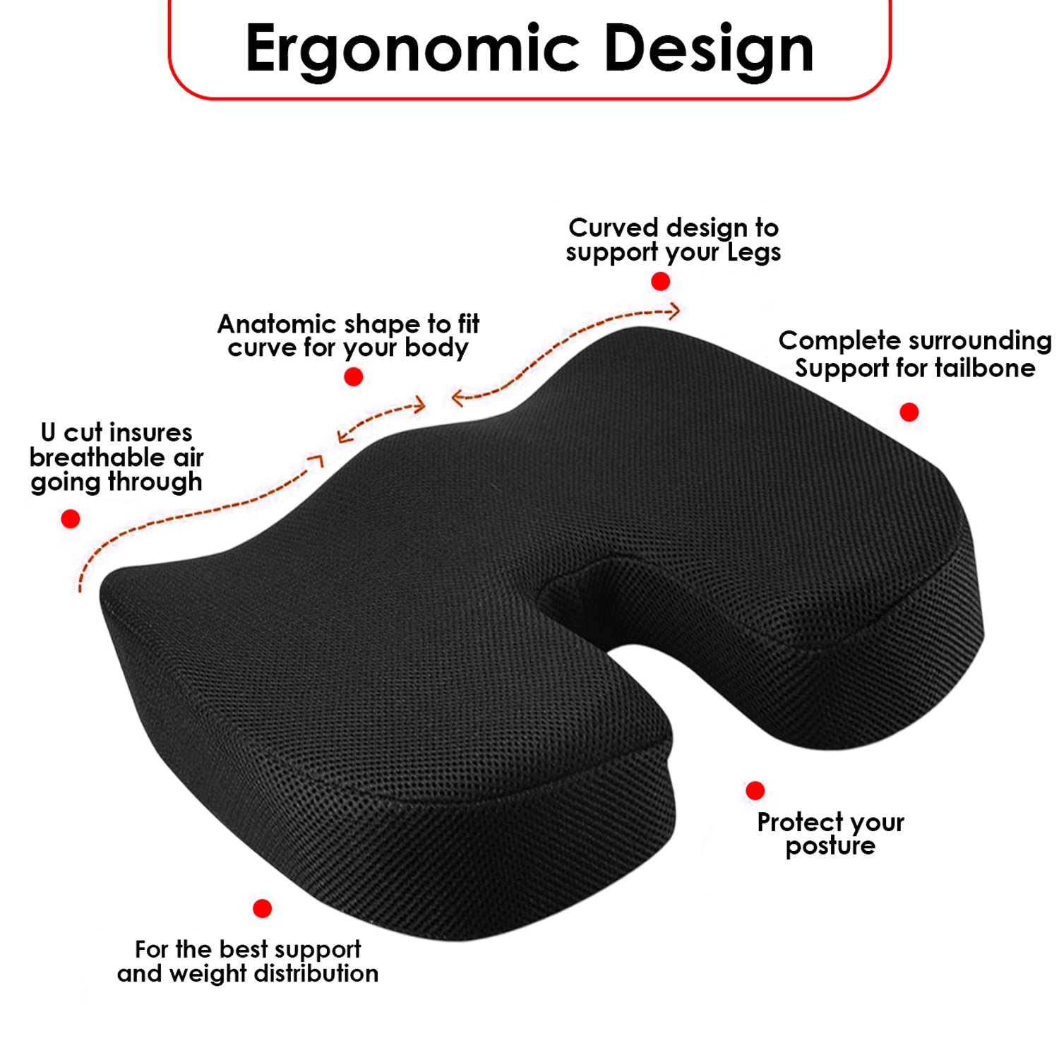 Hivvago Memory Foam Seat Cushion - Tailbone & Sciatica - Black