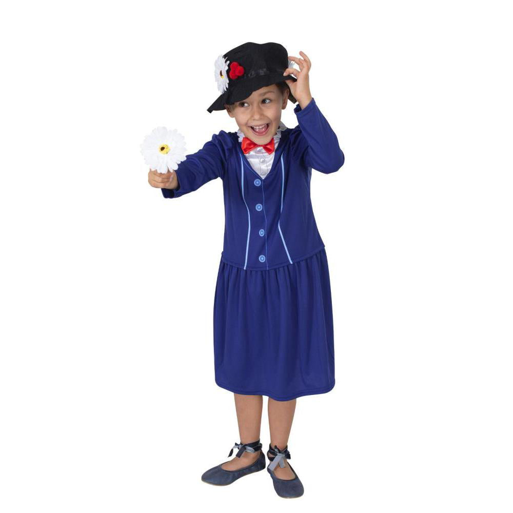 Mary Poppins Kids Costume – Blue Dress with Hat & Bow Tie for Book Week – Blue Colour