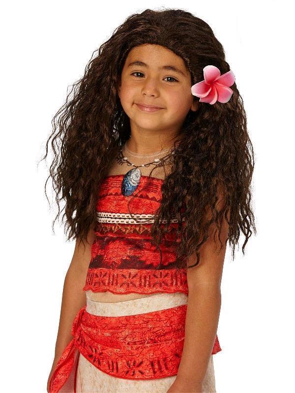 Moana Wig Child Disney Brown Wavy Hair with Flower Accessory for Dress Up