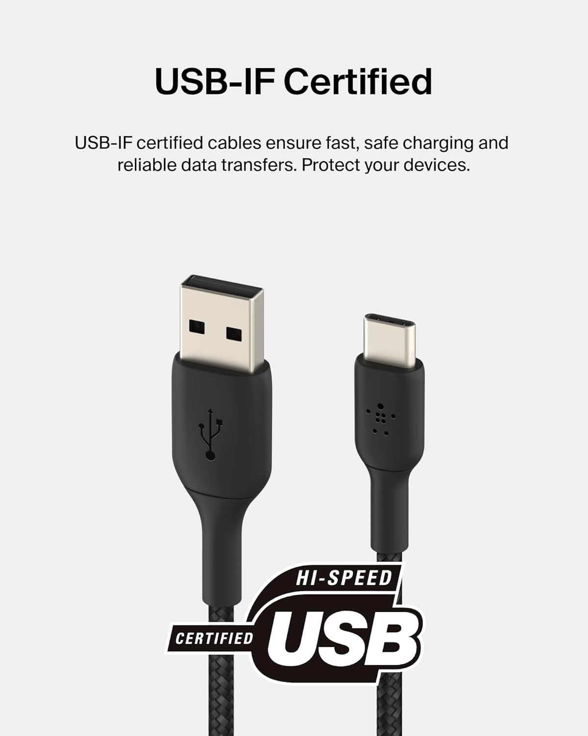 Belkin BoostCharge 2M Braided USB-C to USB-A Cable - Black