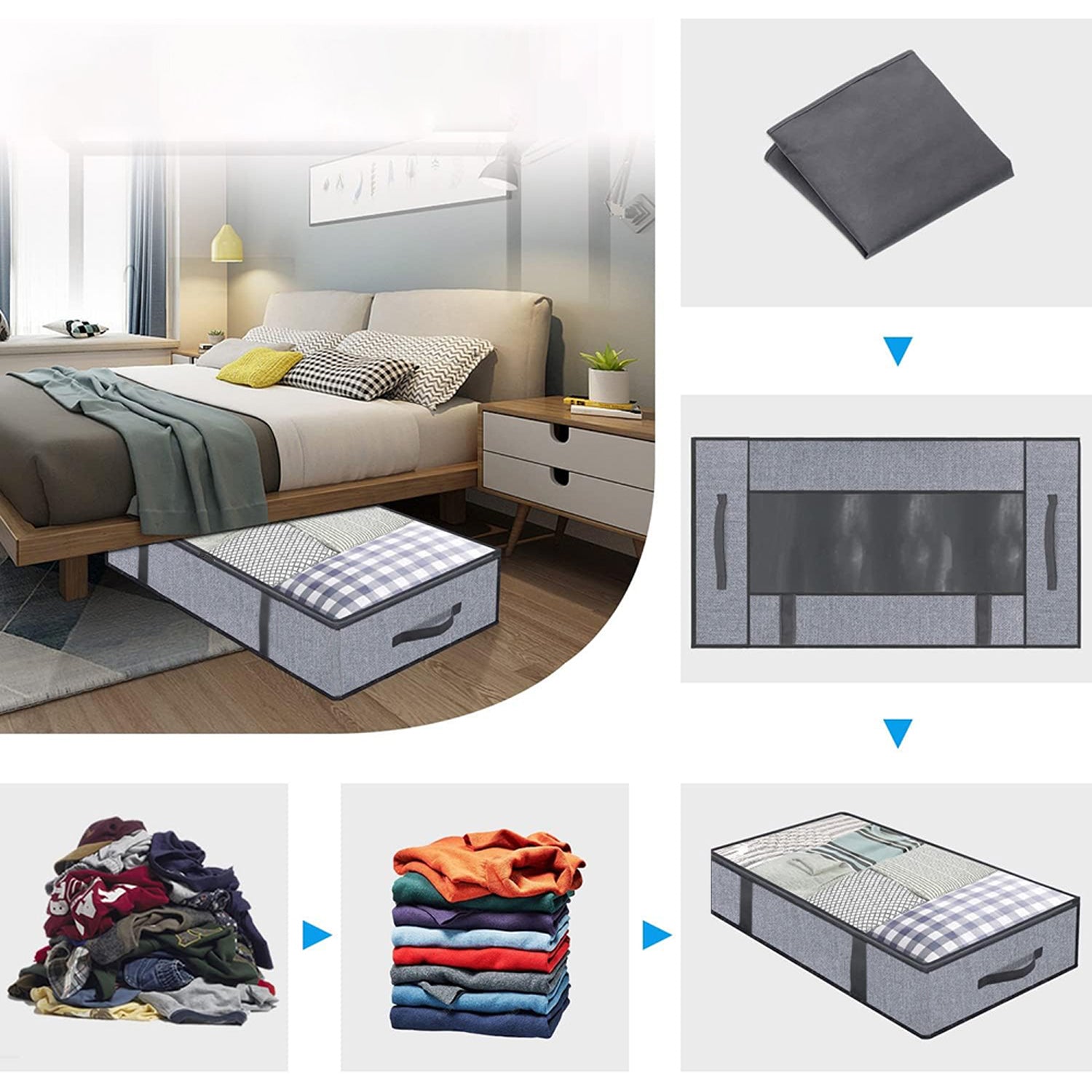 Hivvago Under Bed Storage Bags – 2-Pack Foldable Organisers with Zipper, Grey