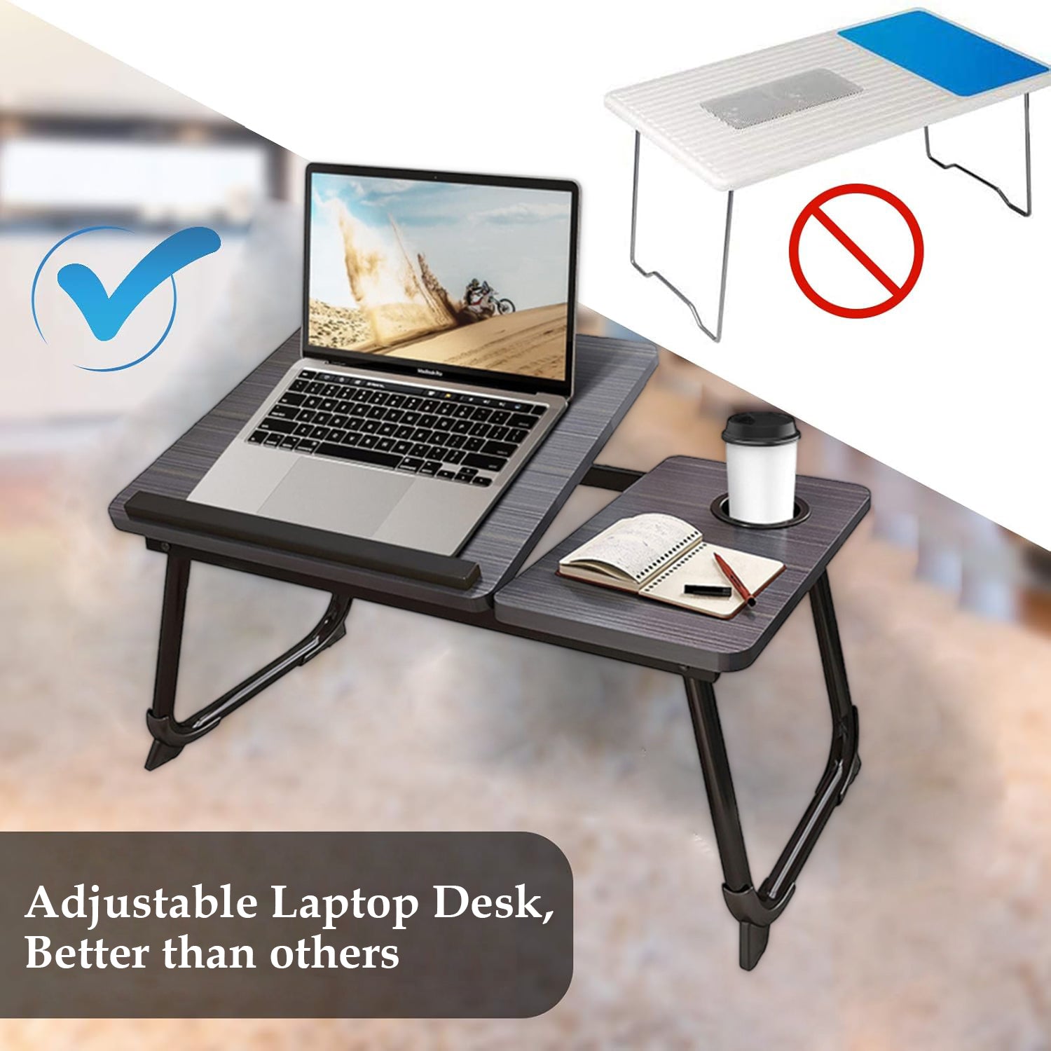 Hivvago Adjustable Laptop Desk – Foldable Bed Table with Cup Holder, 55×32 cm