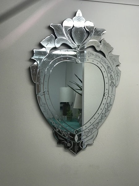 Heart Shaped Venetian Mirror 94x63cms Silver Elegant Wall Decor Home Accent