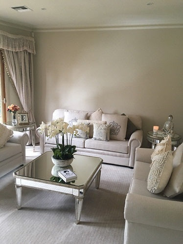 Mirrored Coffee Table Antique Ribbed Square Gold Leaf Hollywood Art Deco