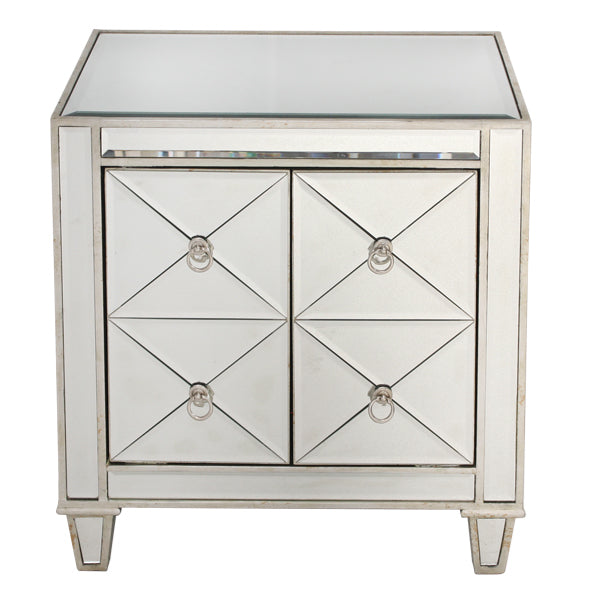 Bently Mirrored Bedside Table Antique Gold Leaf Hollywood Glam