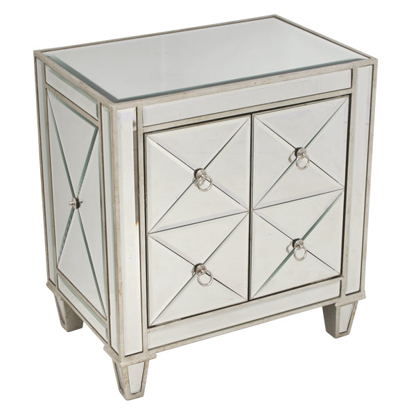 Bently Mirrored Bedside Table Antique Gold Leaf Hollywood Glam