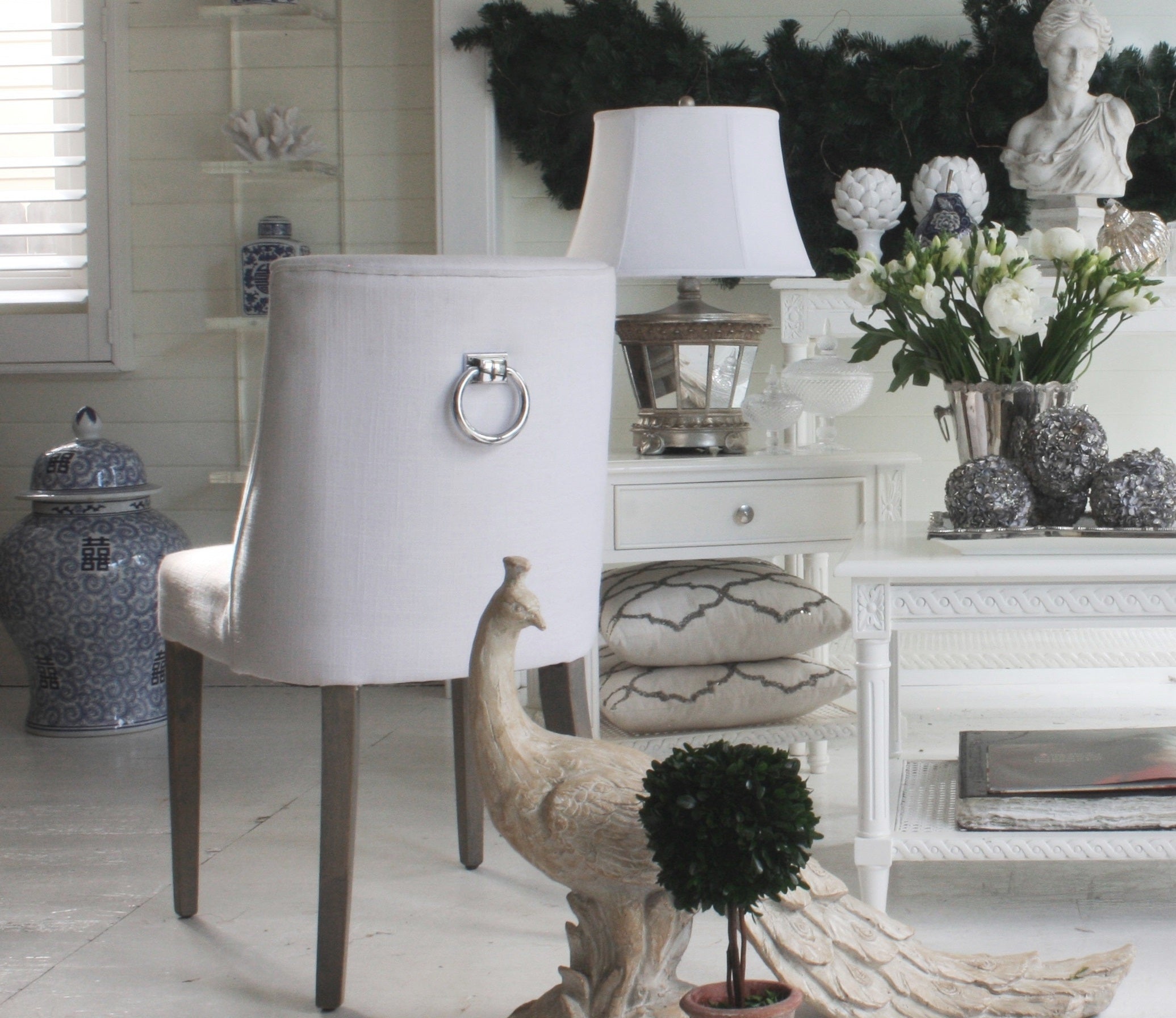 Ex Showroom Ophelia Dining Chair White chrome Ring Pull