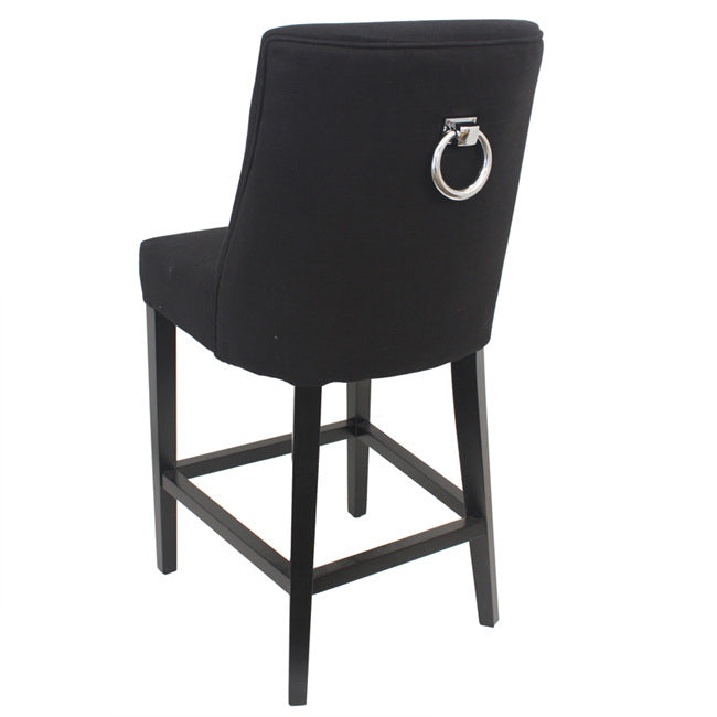 Ophelia Tall Barstool Black – Modern Counter Stool with Chrome Ring Backrest