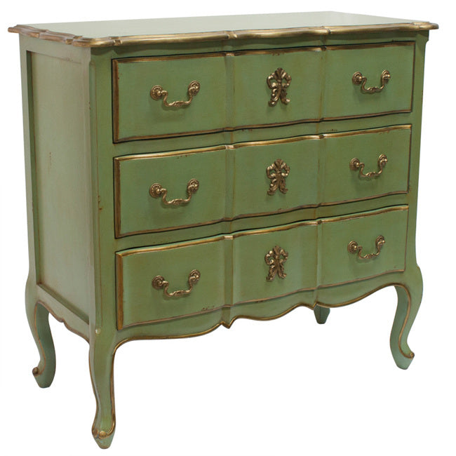 Marie Antoinette French Style Chest of Drawers – Mint Green Gold Accent 90cm