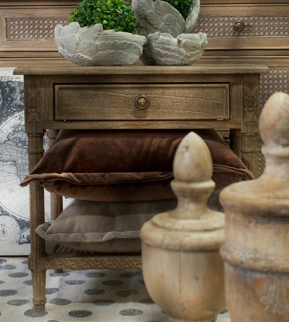 Polo Oak Wash Side Table – Bedside Nightstand with Drawer & Shelf