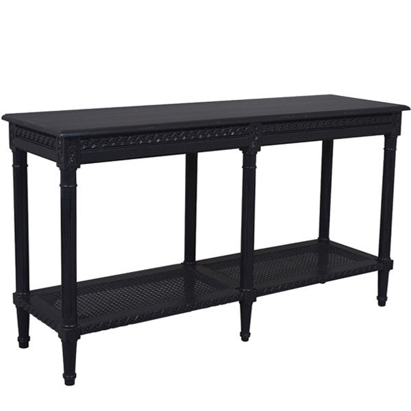 Polo Long Classic Console Black 140cm Painted Table with Shelf Light Distress