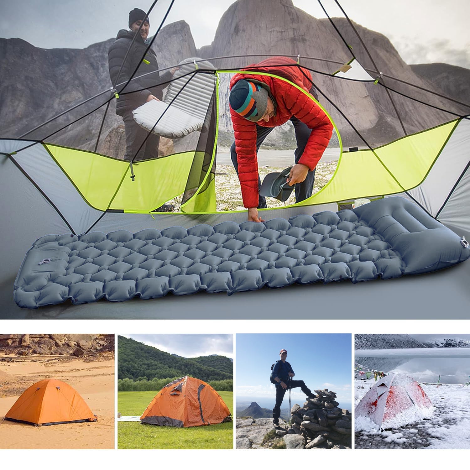 Hivvago Inflatable Sleeping Pad with Built-in Pump - Ultralight Camping Mat