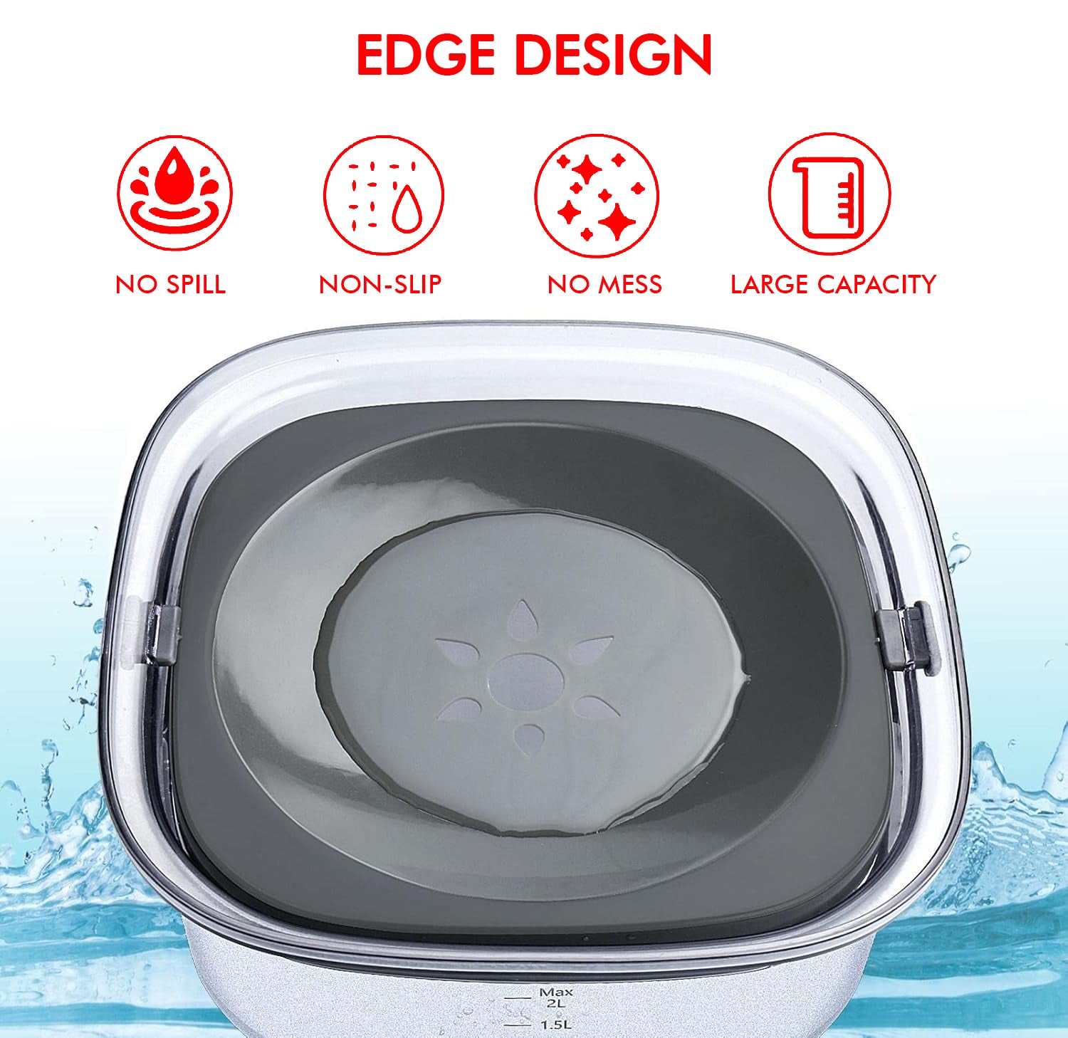 PupLily 2L No Spill Dog Bowl – Large Capacity Slow Water Feeder for Clean Drinking