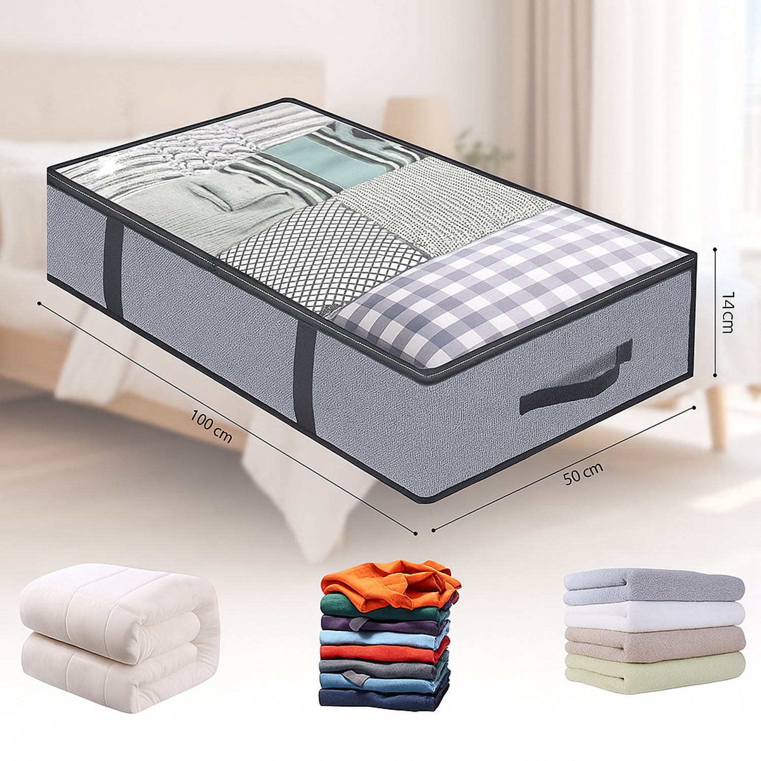 Hivvago Under Bed Storage Bags – 2-Pack Foldable Organisers with Zipper, Grey