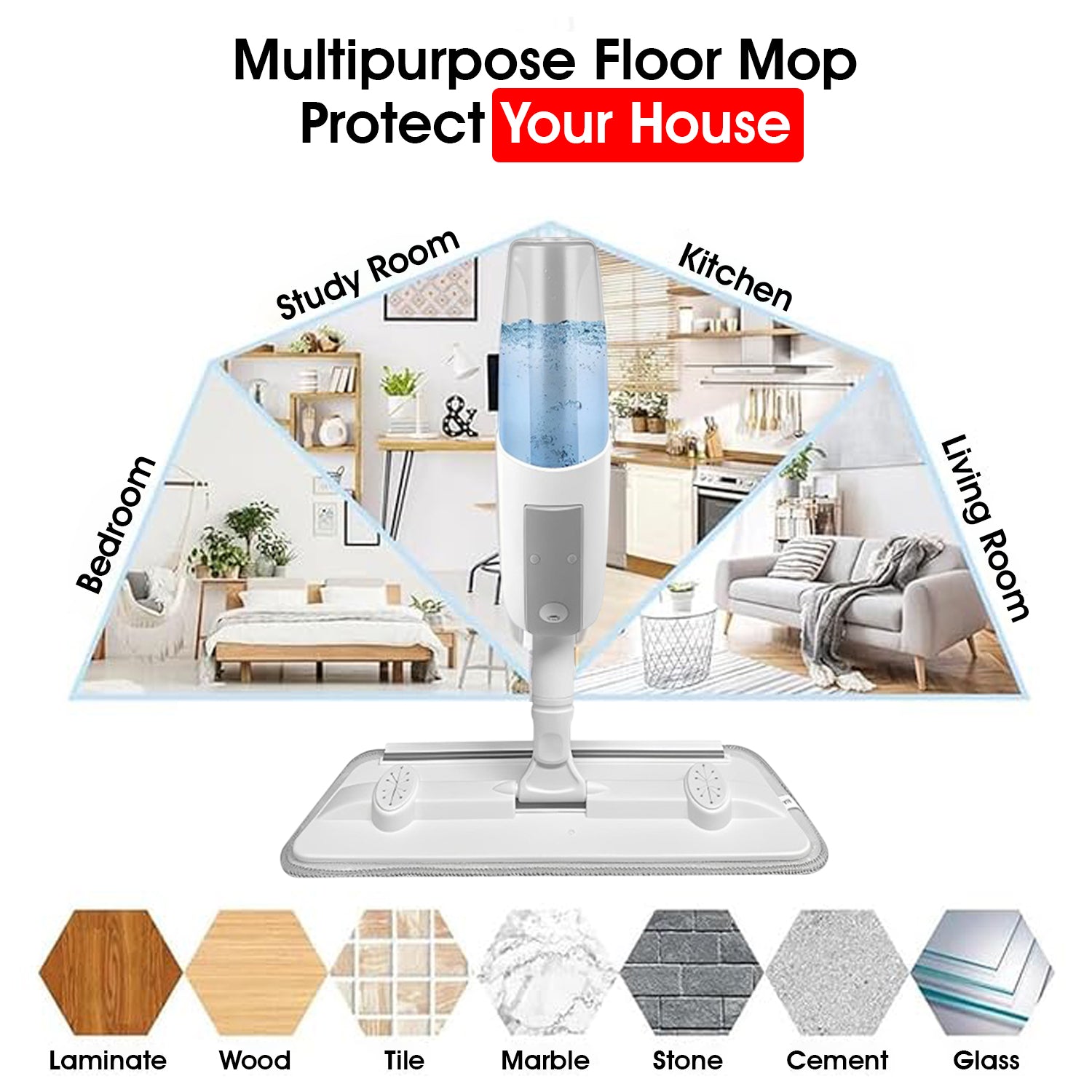 Hivvago Microfiber Spray Mop – Wet & Dry, Refillable Tank, 360° Swivel, 122cm