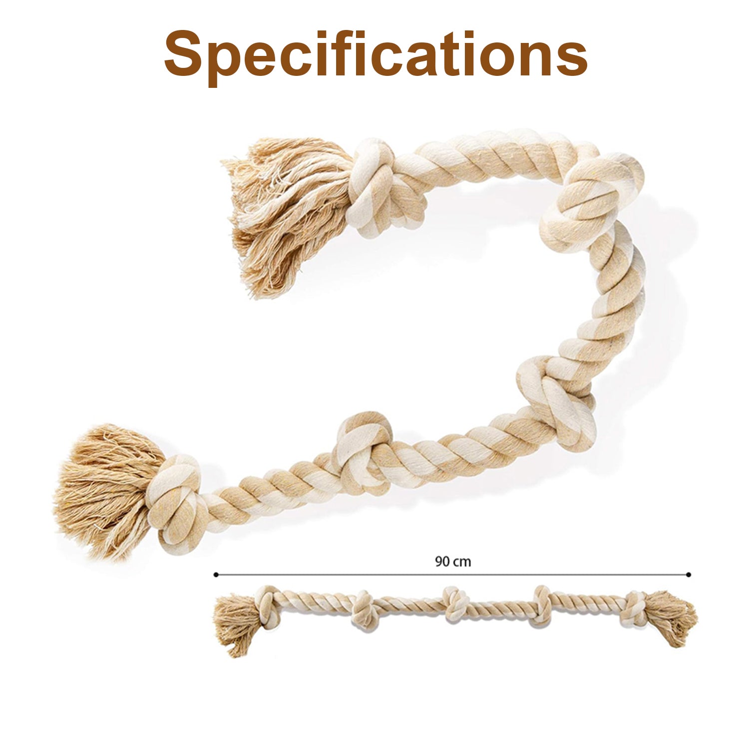 PupLily Durable Dog Rope Toy – Tough 5-Knot Chew & Tug Toy, 90cm, Khaki