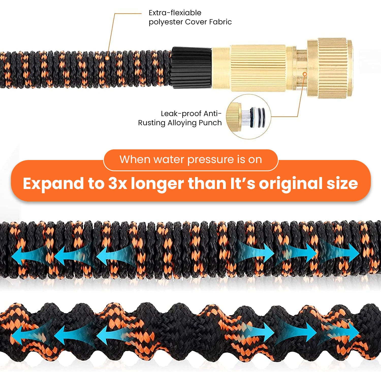 Hivvago Expandable Garden Hose – 10-Function Nozzle, Hanger, Bag, 7.5m or 15m